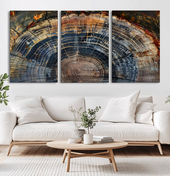 16193-MGV-CV-60X30-3P-Tree Ring Wall Art – Abstract Wood Grain Canvas Print, Rustic Nature Texture Artwork Poster for Living Room, Bedroom, Office,
