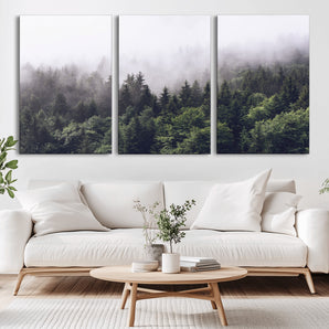 42578900-MGV-CV-36X24-Misty Pine Forest Wall Art – Tranquil Foggy Mountain Canvas Print, Nature Landscape Décor for Bedroom, Living Room, Cabin or