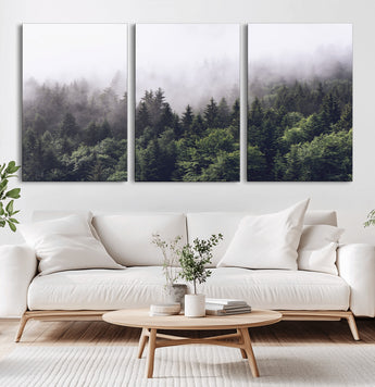 42578900-MGV-CV-36X24-Misty Pine Forest Wall Art – Tranquil Foggy Mountain Canvas Print, Nature Landscape Décor for Bedroom, Living Room, Cabin or