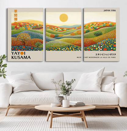 33864-MGV-CV-60X30-3P-Pointillism Yayoi Wall Art Canvas Print, Framed Yayoi Kusama Art Picture Print, Yayoi Kusama Dot Perfect Abstract Nature Decor