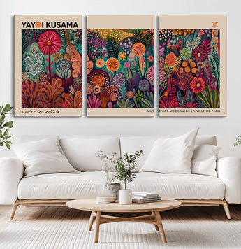 51280-MGV-CV-60X30-3P-Abstract Yayoi Kusama Wall Art Canvas Print, Framed Japanese Wabi Sabi Art Picture Print, Yayoi Kusama Perfect Abstract Modern