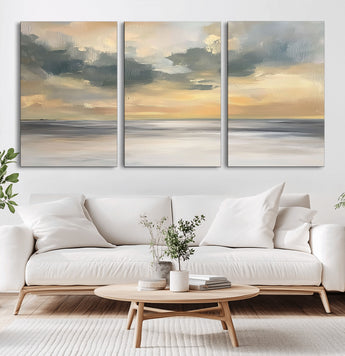 45544-MGV-CV-36X24-Ocean Sunset Wall Art – Serene Seascape Canvas Print with Golden Sky and Calm Water, Coastal Beach Artwork for Living Room,