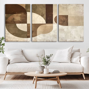 59767-MGV-CV-36X24-Abstract Geometric Shapes Wall Art – Modern Minimalist Canvas Print, Neutral Brown Beige Tan Artwork for Living Room, Bedroom,