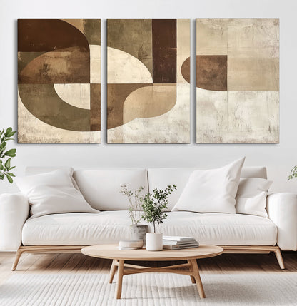 59767-MGV-CV-36X24-Abstract Geometric Shapes Wall Art – Modern Minimalist Canvas Print, Neutral Brown Beige Tan Artwork for Living Room, Bedroom,