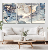 51497-MGV-CV-36X24-Abstract Blue and Gold Wall Art – Modern Fluid Ink Style Canvas Print, Elegant Contemporary Decor for Living Room, Office