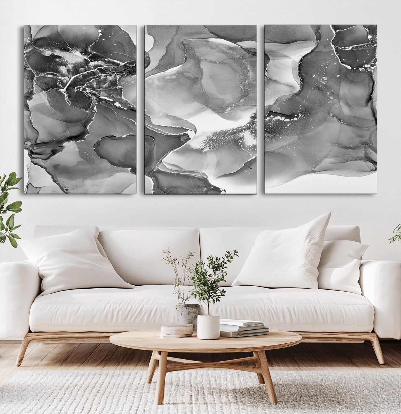 15911-MGV-CV-36X24-Black and White Abstract Wall Art – Modern Ink Swirl Canvas Print, Minimalist Contemporary Painting for Living Room, Bedroom,