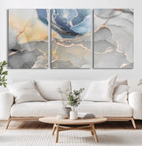 18176-MGV-CV-36X24-Abstract Fluid Wall Art – Modern Marble Ink Canvas Print with Blue, Gold, and Gray Tones, Contemporary Minimal Artwork Decor for