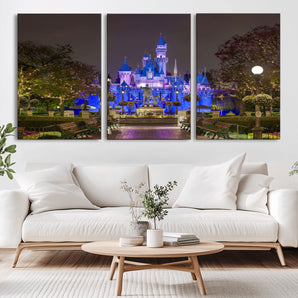63560-MGV-CV-36X24-Fairy Tale Castle Wall Art – Magical Night Scene Canvas Print with Lights and Gardens, Fantasy Architecture Artwork for Living