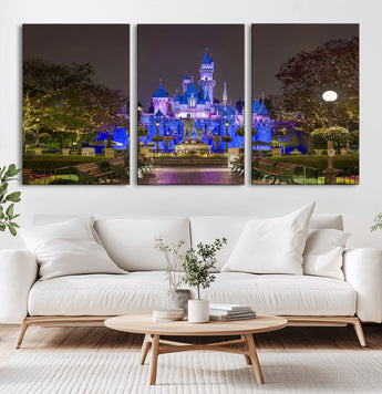 63560-MGV-CV-36X24-Fairy Tale Castle Wall Art – Magical Night Scene Canvas Print with Lights and Gardens, Fantasy Architecture Artwork for Living