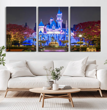 66710-MGV-CV-36X24-Enchanted Castle Wall Art – Magical Night Scene Canvas Print with Glowing Lights, Fantasy Architecture Artwork for Living Room,