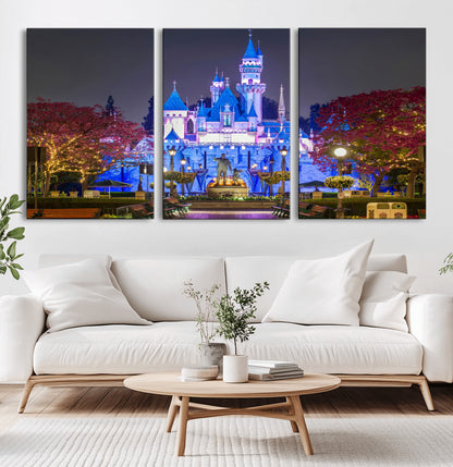 66710-MGV-CV-36X24-Enchanted Castle Wall Art – Magical Night Scene Canvas Print with Glowing Lights, Fantasy Architecture Artwork for Living Room,