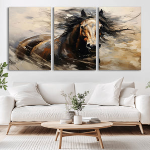 53001-MGV-CV-36X24-Wild Horse Wall Art – Majestic Stallion Canvas Print with Flowing Mane, Rustic Western Style Painting for Living Room, Office or