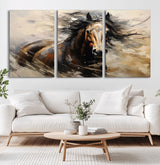 53001-MGV-CV-36X24-Wild Horse Wall Art – Majestic Stallion Canvas Print with Flowing Mane, Rustic Western Style Painting for Living Room, Office or