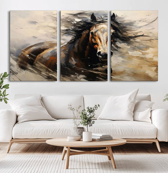 53001-MGV-CV-36X24-Wild Horse Wall Art – Majestic Stallion Canvas Print with Flowing Mane, Rustic Western Style Painting for Living Room, Office or