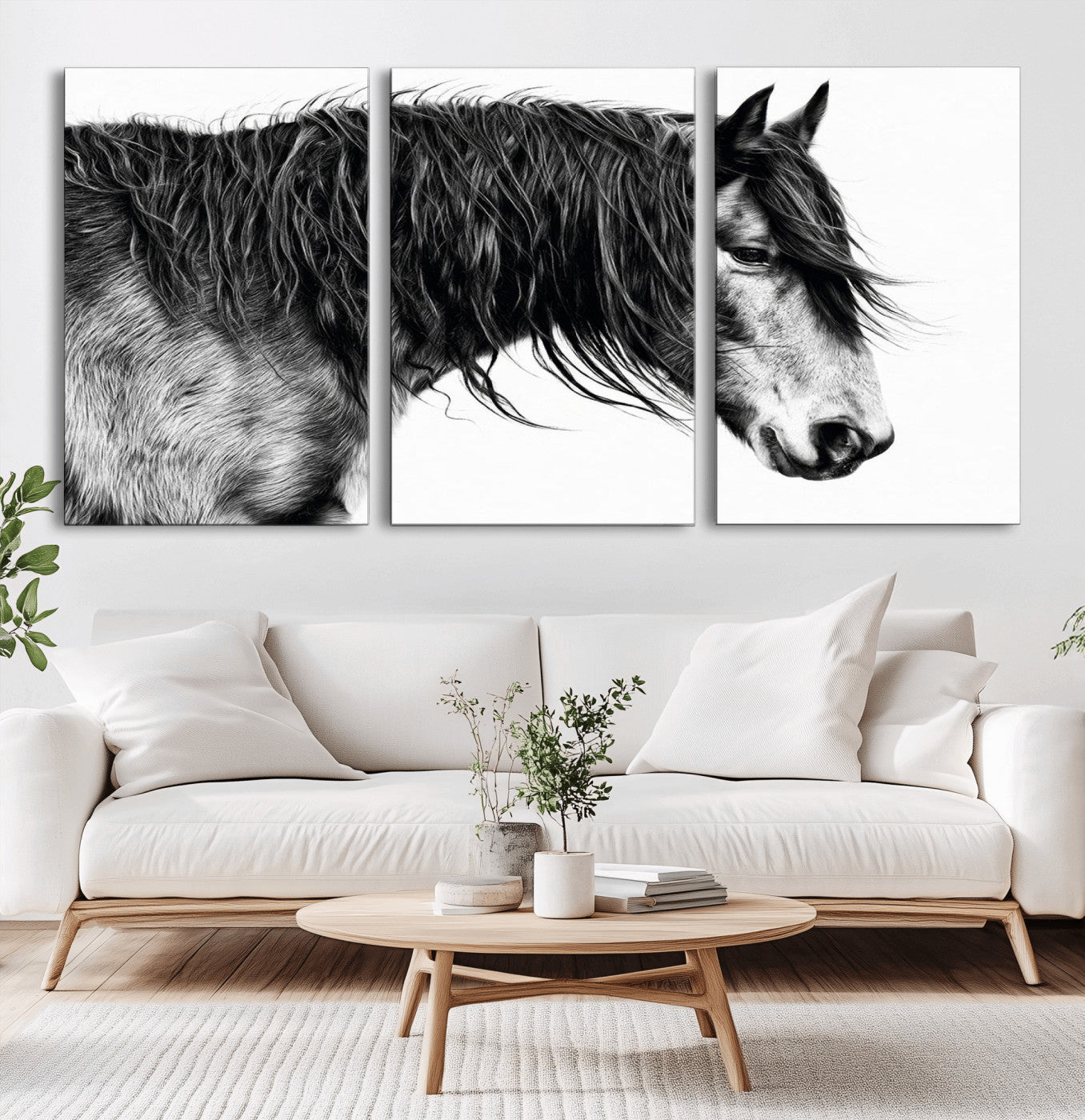 57694-MGV-CV-36X24-Horse Portrait Wall Art – Black and White Canvas Print with Detailed Stallion Profile, Rustic Farmhouse Equestrian Artwork for