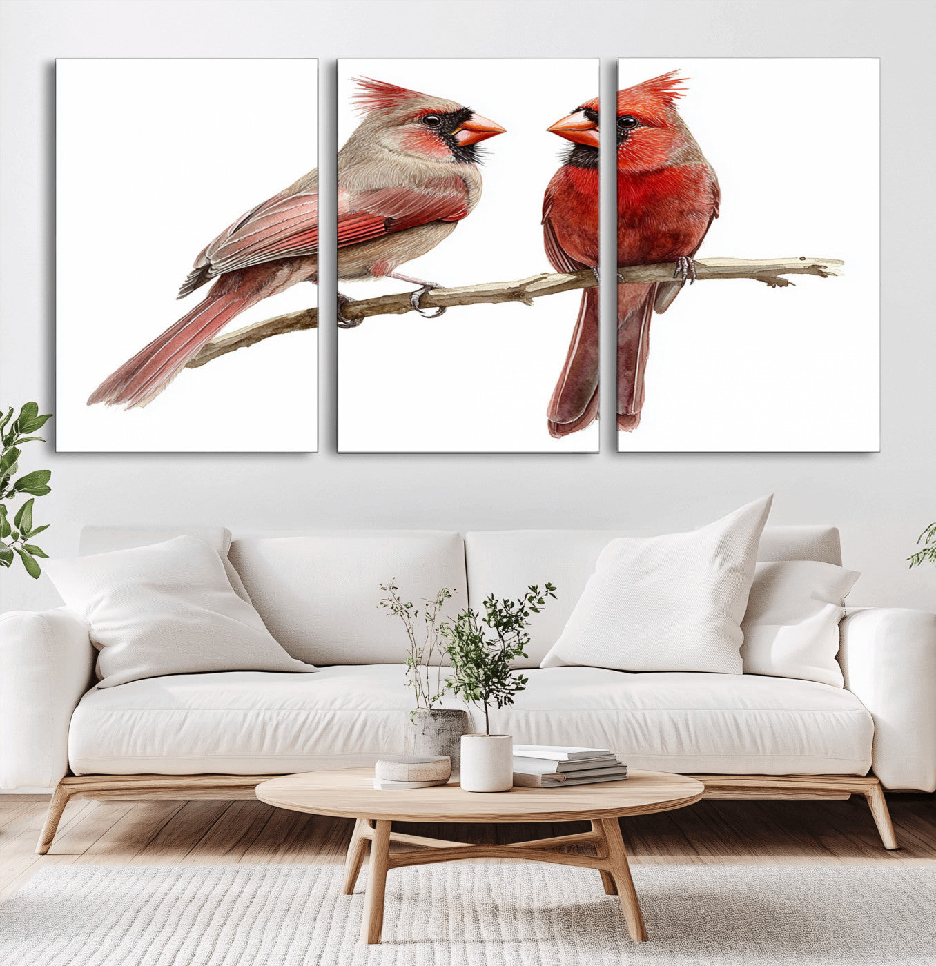 72606-MGV-CV-36X24-Cardinal Bird Wall Art – Colorful Male and Female Cardinal Canvas Print, Nature Wildlife Artwork for Living Room, Bedroom, Office
