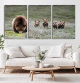 65087B-MGV-CV-36X24-Bear Family Wall Art – Wildlife Canvas Print Featuring Mother Bear with Cubs in Nature, Rustic Animal Artwork for Living Room,