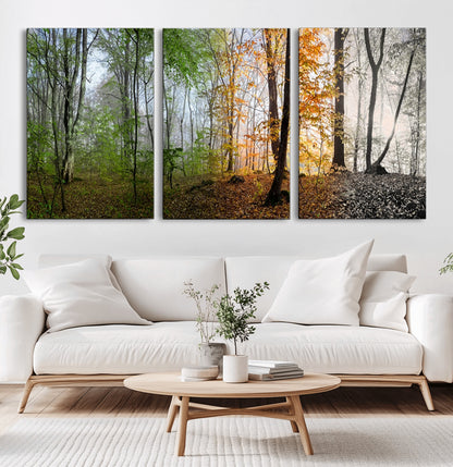 95317-MGV-CV-36X24-Four Seasons Forest Wall Art – Panoramic Nature Canvas Print Showing Spring, Summer, Autumn and Winter Landscape for Living Room,