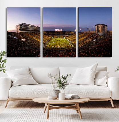 82557-MGV-CV-36X24-College Football Stadium Wall Art – Panoramic Sunset Canvas Print with Marching Band and Game Day Crowd, Sports Artwork for Man