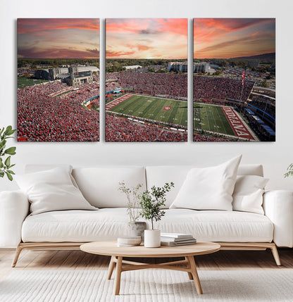 51135-MGV-CV-36X24-Indiana Hoosiers Stadium Wall Art – Panoramic Football Canvas Print with Game Day Crowd and Sunset Sky, Sports Artwork for Man