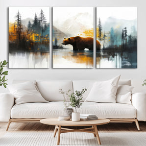 50308-MGV-CV-36X24-Bear Wilderness Wall Art – Mountain Forest Canvas Print, Rustic Cabin Decor with Wildlife Landscape, Nature Artwork for Lodge,