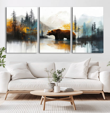 50308-MGV-CV-36X24-Bear Wilderness Wall Art – Mountain Forest Canvas Print, Rustic Cabin Decor with Wildlife Landscape, Nature Artwork for Lodge,
