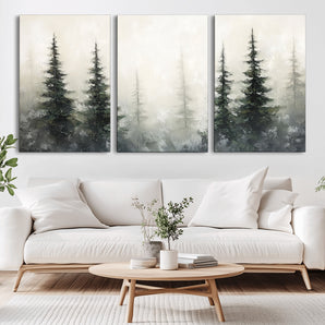 33241-MGV-CV-36X24-Misty Forest Wall Art Canvas Print, Framed Foggy Pines Art Picture Print, Forest Haze Perfect Rustic Minimalist Decor Artwork