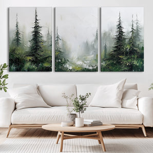 76014-MGV-CV-36X24-Forest Wall Art – Textured Canvas Print Featuring Misty Evergreen Pines and Woodland Landscape, Rustic Nature Artwork for Living