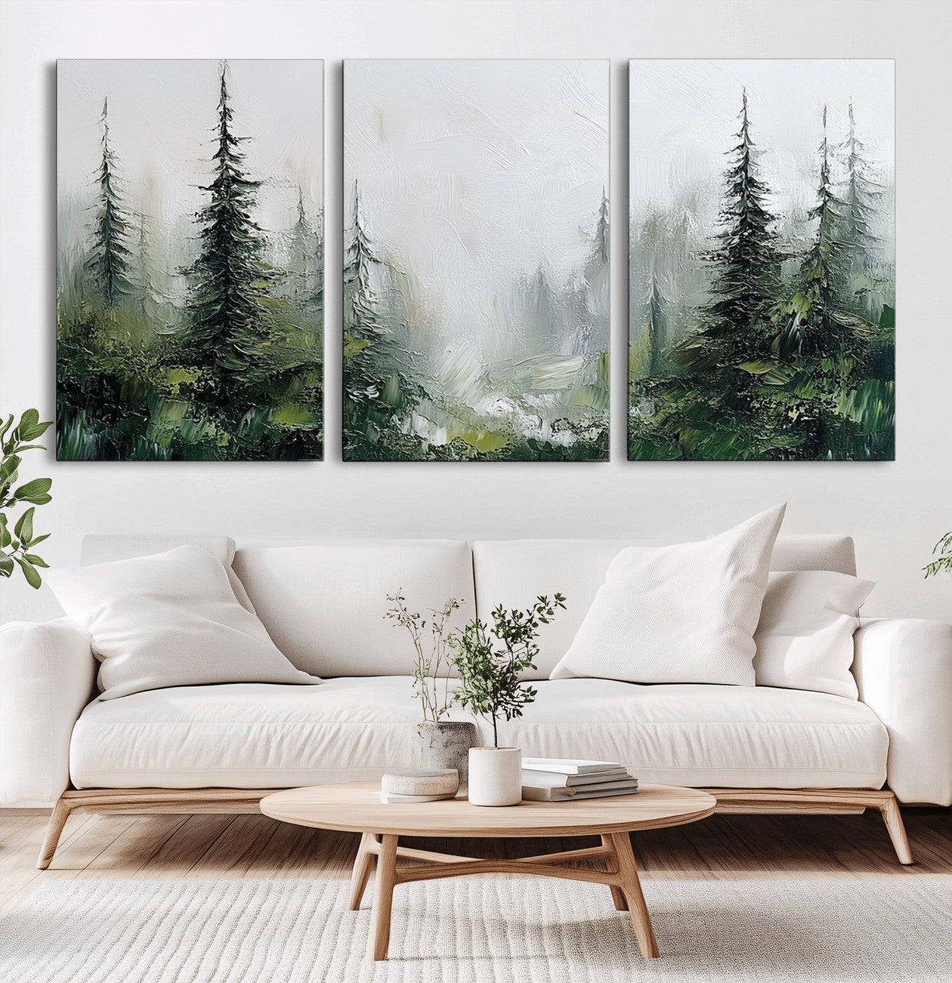 76014-MGV-CV-36X24-Forest Wall Art – Textured Canvas Print Featuring Misty Evergreen Pines and Woodland Landscape, Rustic Nature Artwork for Living