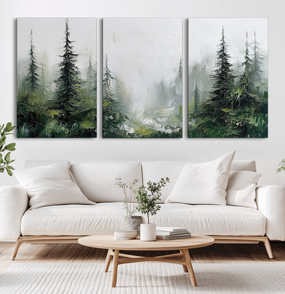 76014-MGV-CV-36X24-Forest Wall Art – Textured Canvas Print Featuring Misty Evergreen Pines and Woodland Landscape, Rustic Nature Artwork for Living