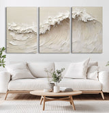 45175-MGV-CV-60X30-3P-Textured Wave Wall Art Canvas Print, Framed Minimal Seascape Art Picture Print, Elegant Wave Perfect Modern Coastal Decor Artwork