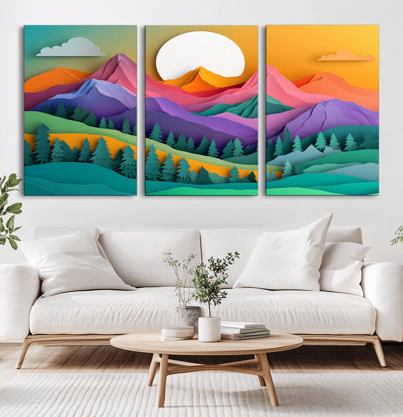 96175-MGV-CV-36X24-Colorful Mountains Wall Art Canvas Print, Framed Layered Hills Art Picture Print, Sunset Mountain Perfect Vibrant Modern Decor