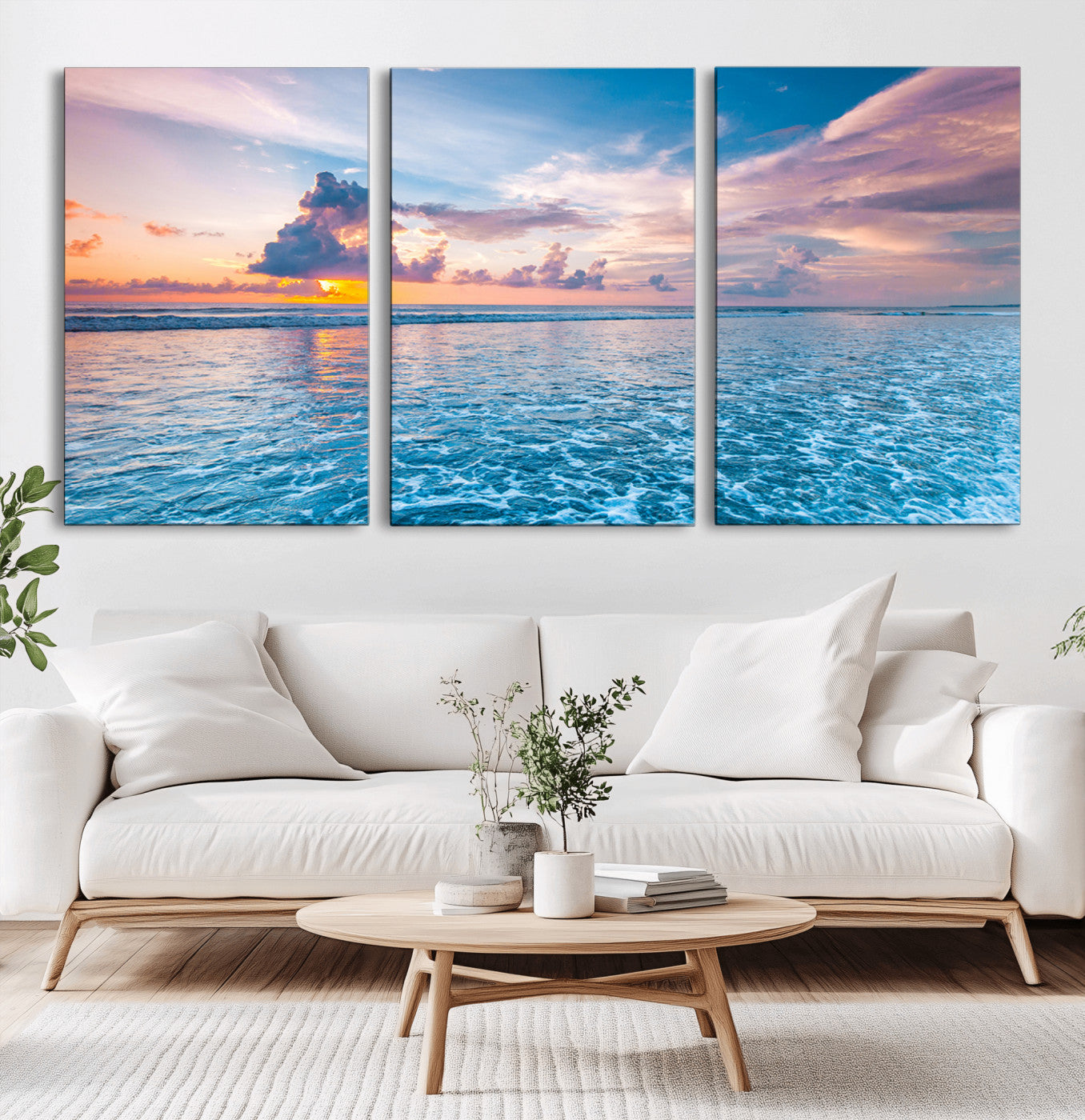 36641-MGV-CV-36X24-Ocean Sunset Wall Art – Panoramic Seascape Canvas Print Featuring Waves and Colorful Sky, Coastal Beach Artwork for Living Room,