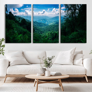 74439378-MGV-CV-36X24-Tropical Jungle Wall Art Canvas Print, Framed Lush Valley Art Picture Print, Forest Mountains Perfect Tropical Wilderness Decor