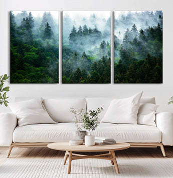 17393683-MGV-CV-36X24-Misty Forest Art Wall Art Canvas Print, Framed Foggy Mountain Art Art Picture Print, Scenic Wall Print Perfect Decor Artwork