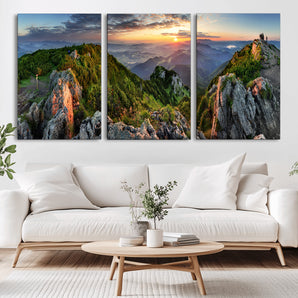 51582565-MGV-CV-36X24-Mountain Sunrise Panorama Wall Art – Scenic Landscape Canvas Print, Hiking Adventure Nature Photography, Large Mountain Range Wall