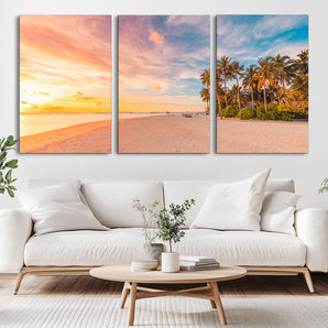41542880-MGV-CV-36X24-Tropical Beach Wall Art Canvas Print, Framed Palm Trees Art Picture Print, Sunset Shore Perfect Tropical Coastal Decor Artwork