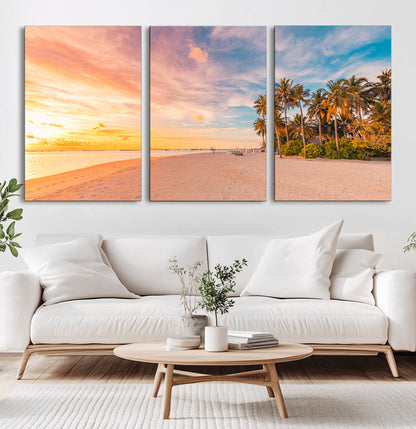 41542880-MGV-CV-36X24-Tropical Beach Wall Art Canvas Print, Framed Palm Trees Art Picture Print, Sunset Shore Perfect Tropical Coastal Decor Artwork