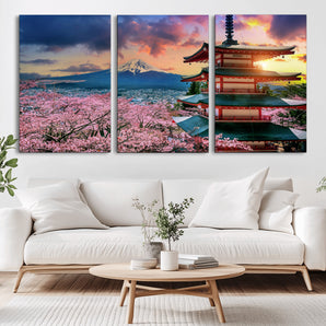 32331262-MGV-CV-36X24-Mount Fuji Japan Wall Art – Cherry Blossom Landscape Canvas Print, Chureito Pagoda Sunset Photography, Japanese Nature Travel