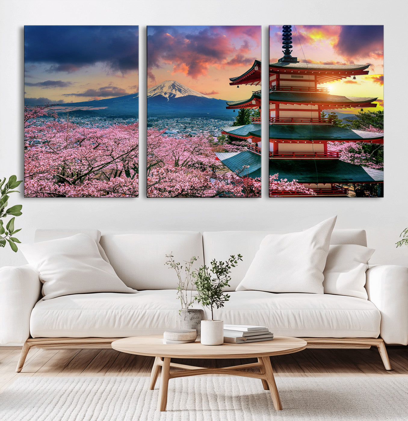 32331262-MGV-CV-36X24-Mount Fuji Japan Wall Art – Cherry Blossom Landscape Canvas Print, Chureito Pagoda Sunset Photography, Japanese Nature Travel