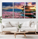 32331262-MGV-CV-36X24-Mount Fuji Japan Wall Art – Cherry Blossom Landscape Canvas Print, Chureito Pagoda Sunset Photography, Japanese Nature Travel