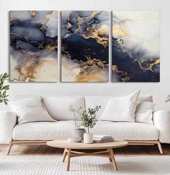 41136487-MGV-CV-36X24-Black Marble Wall Art Canvas Print, Framed Gold Veins Art Picture Print, Abstract Texture Perfect Moody Luxe Decor Artwork