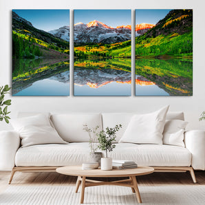 17996974-MGV-CV-36X24-Maroon Bells Reflection Wall Art – Scenic Colorado Mountain Landscape Canvas Print, Sunrise Nature Photography for Living Room,