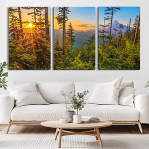 83544043-MGV-CV-36X24-Forest Sunset Wall Art Canvas Print, Framed Sunset Trees Art Picture Print, Green Pines Perfect Rustic Nature Decor Artwork