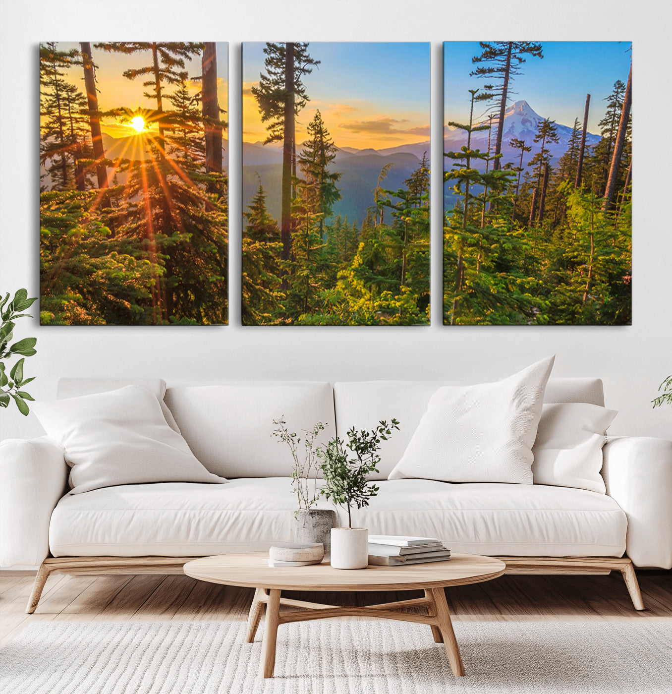 83544043-MGV-CV-36X24-Forest Sunset Wall Art Canvas Print, Framed Sunset Trees Art Picture Print, Green Pines Perfect Rustic Nature Decor Artwork