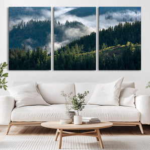 84598503-MGV-CV-36X24-Misty Forest Wall Art Canvas Print, Framed Pine Hills Art Picture Print, Moody Hills Perfect Moody Woodland Decor Artwork