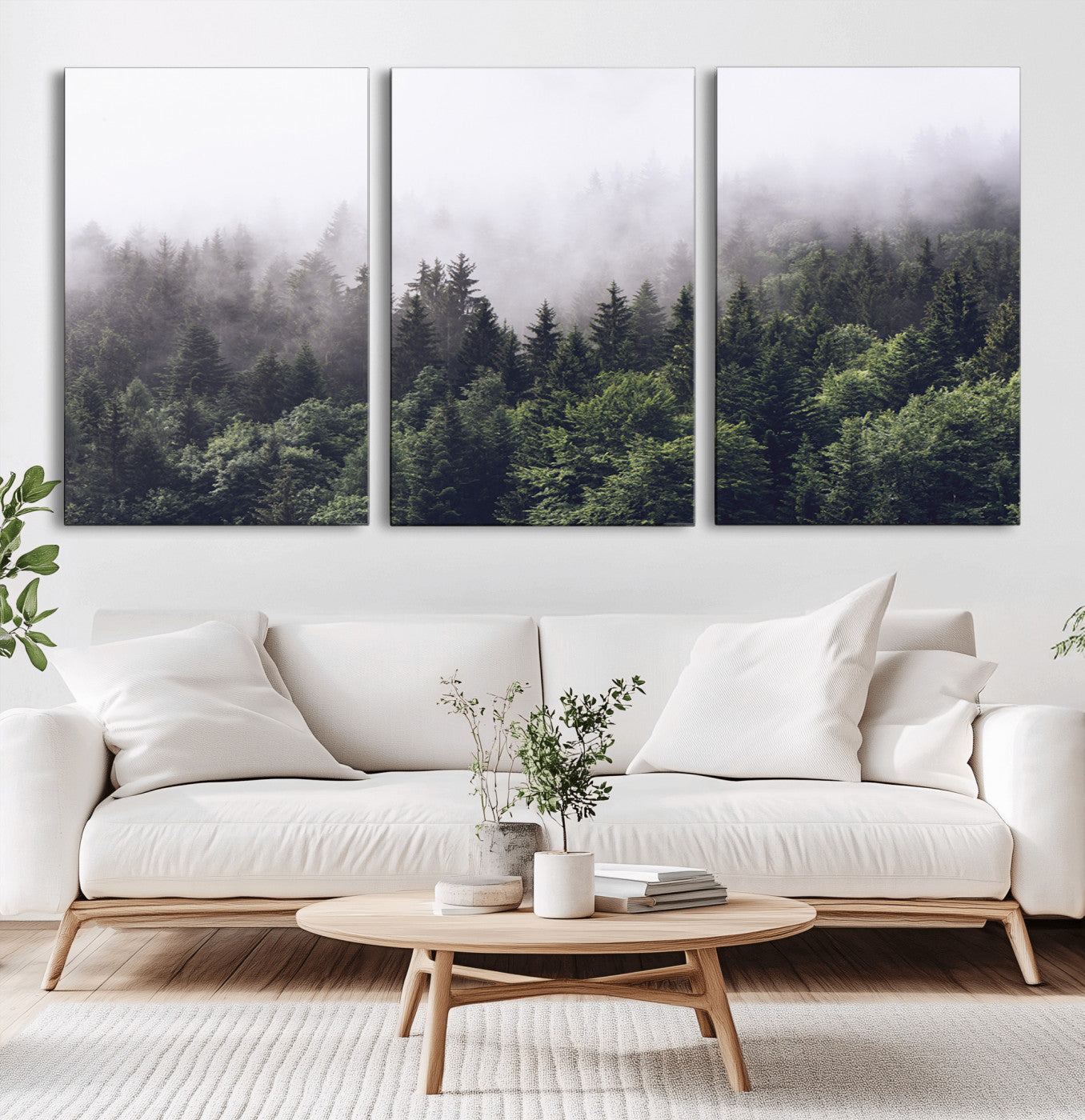 62890402-MGV-CV-36X24-Misty Forest Wall Art Canvas Print, Framed Foggy Pines Art Picture Print, Pine Valley Perfect Moody Woodland Decor Artwork