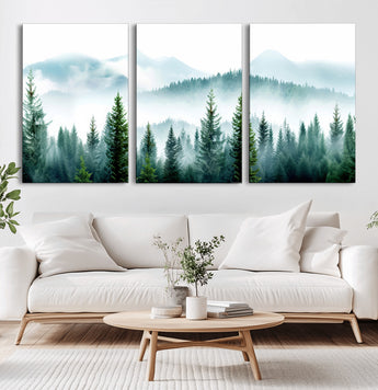 16716676-MGV-CV-36X24-Pine Forest Wall Art Canvas Print, Framed Misty Mountains Art Picture Print, Foggy Trees Perfect Moody Forest Decor Artwork