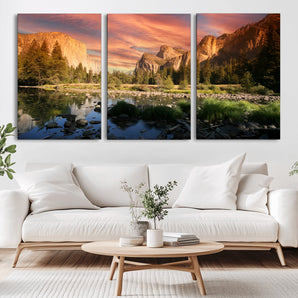 31199457-MGV-CV-36X24-Yosemite Valley Wall Art Canvas Print, Framed El Capitan Art Picture Print, Sunset Sky Perfect Vibrant Western Decor Artwork