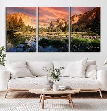 31199457-MGV-CV-36X24-Yosemite Valley Wall Art Canvas Print, Framed El Capitan Art Picture Print, Sunset Sky Perfect Vibrant Western Decor Artwork